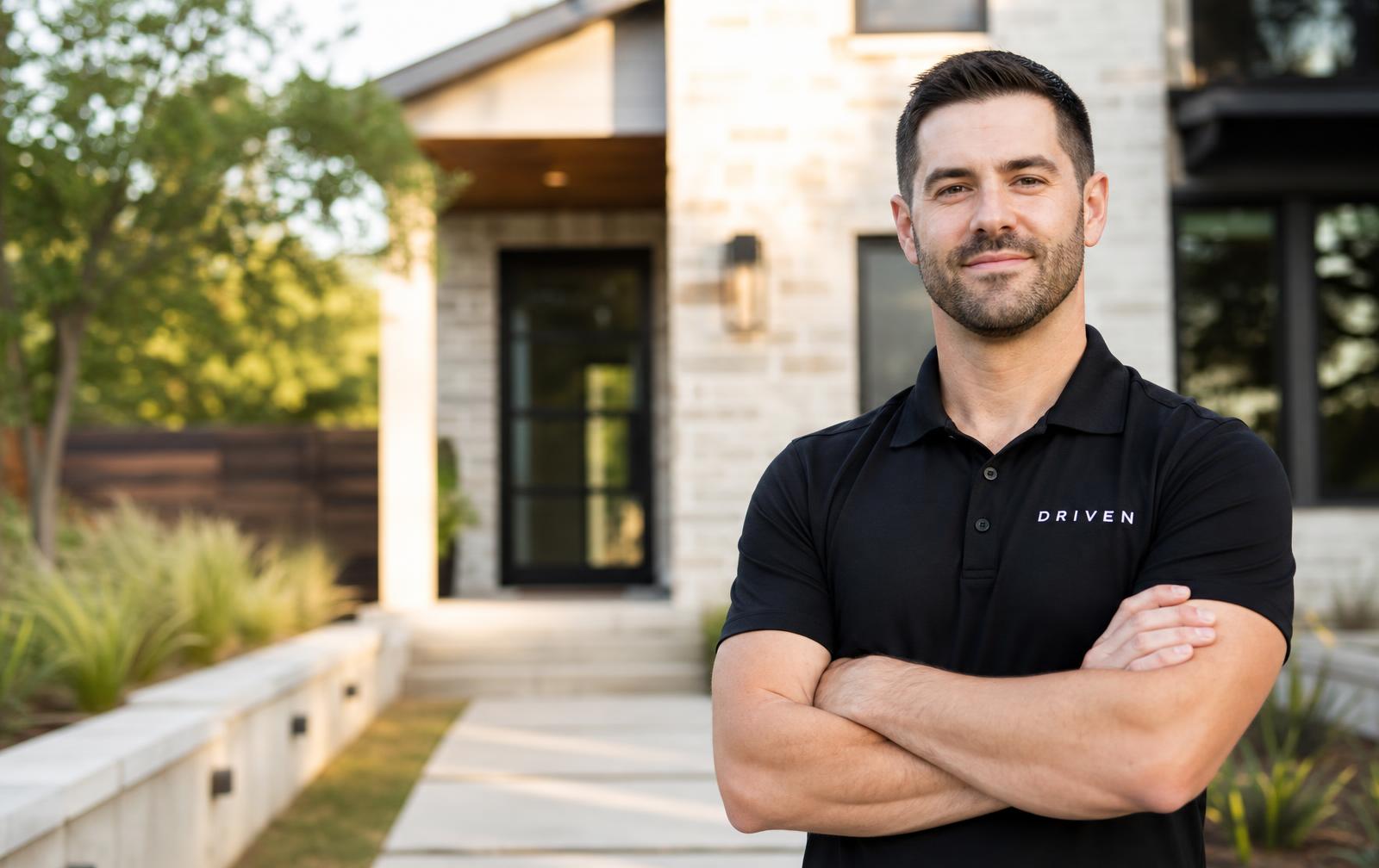 Driven Property Management property manager in a branded black polo in Austin, Texas